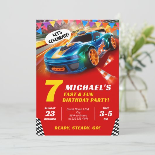 Speedy Race Auto Verjaardagsviering Kaart (Staand voorkant)