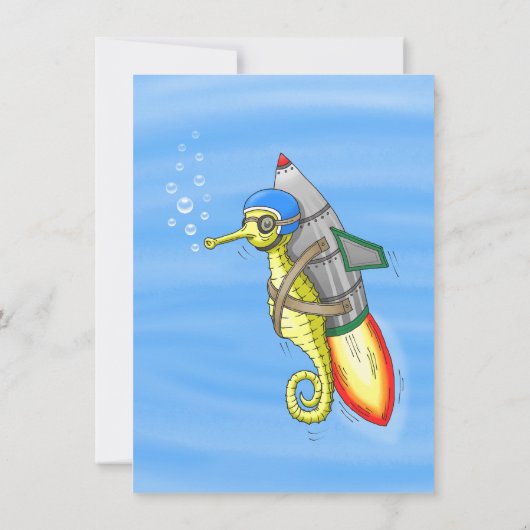 Speedy Rocket Seahorse Verjaardagsuitnodiging Kaart (Achterkant)