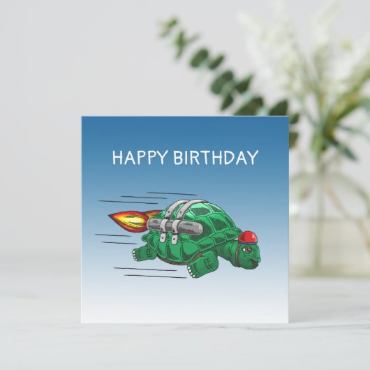 Speedy Rocket Turtle Verjaardag Kaart (Staand voorkant)