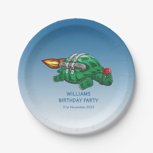 Speedy Rocket Turtle Verjaardag Papieren Bordje (Voorkant)