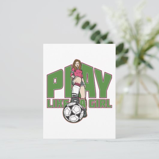 Speel als een meisje voetbal briefkaart (Staand voorkant)