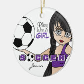 Speel als een meisje | Voetbal | PAARS Keramisch Ornament (Links)