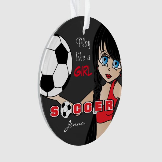 Speel als een meisje | Voetbal | Rood en zwart Ornament (voorkant)