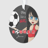 Speel als een meisje | Voetbal | Rood en zwart Ornament (voorkant)