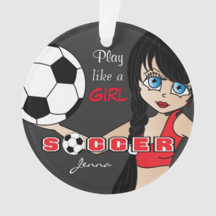 Speel als een meisje Voetbal Rood en zwart Ornament