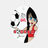 Speel als een meisje | Voetbal | Rood Metalen Ornament (Voorkant links)