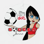 Speel als een meisje | Voetbal | Rood Metalen Ornament (Voorkant)