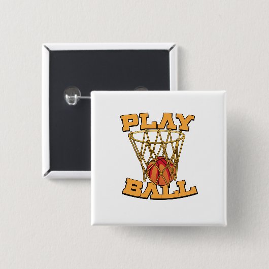 Speel Bal Basketbal. Vierkante Button 5,1 Cm (Voorkant /achterkant)