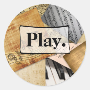 Speel. Blad Muzieknotities Piano Ronde Sticker