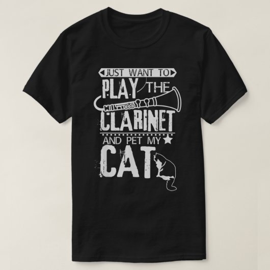 Speel Clarinet en bevoed mijn kat T-shirt (Design voorkant)