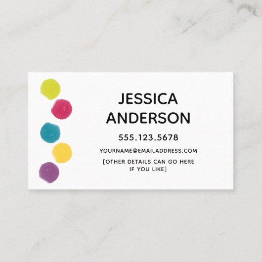 Speel Datum Kaart w / Kleurrijke Waterverf Dot Acc Contactkaartje (Achterkant)