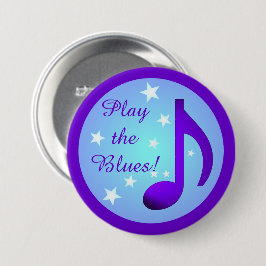 Speel de Blues Paars Blauwe Noot Cirkel Sterren Ronde Button 7,6 Cm