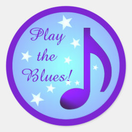 Speel de Blues Paars Blauwe Noot Cirkel Sterren Ronde Sticker