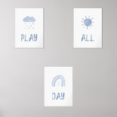 Speel de hele dag blauwe set van 3 kunst print (Voorkant)