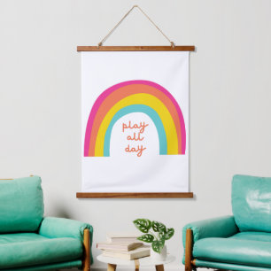 Speel de hele dag. Houten wandtapijt hanger Hangend Wandkleed