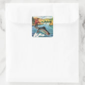 Speel de vis vierkante sticker (Tas)