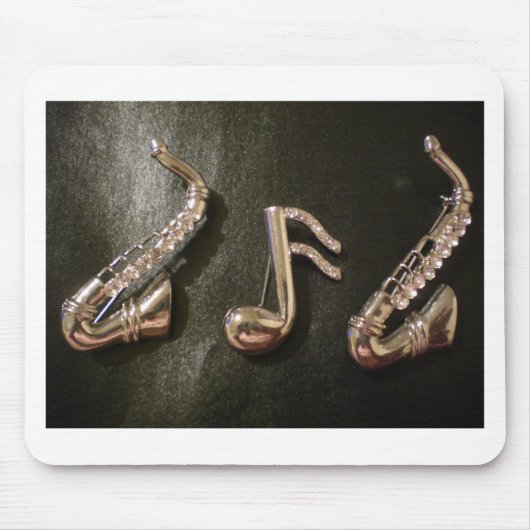 Speel een muzieknotitie over die saxafone muismat (Voorkant)