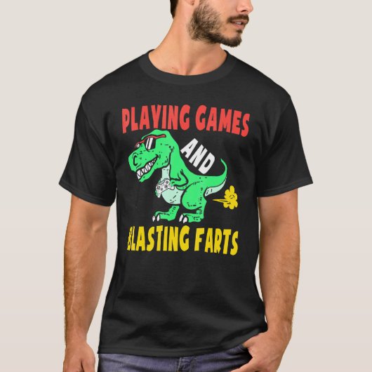 Speel games en geniet van blastende kunst T rex ga T-shirt (Voorkant)