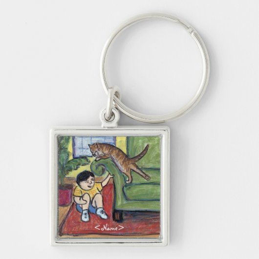 Speel games Kat aangepaste Art Sleutelhanger (Voorkant)