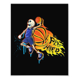 Speel Hard Retro Slam Dunk Skull Basketbal Foto Afdruk