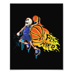Speel Hard Retro Slam Dunk Skull Basketbal Foto Afdruk