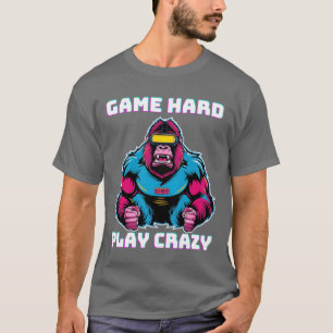 Speel hard, speel gek, Gorilla-gamer, gamen, grapp T-shirt