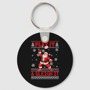 Speel het en Sleigh het Kersttrui Badminton Sleutelhanger
