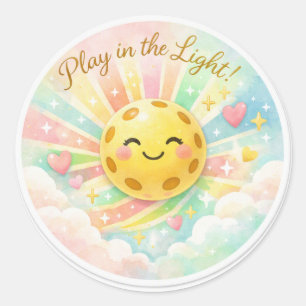 “Speel in het Licht – Pastel Pickleball Zonneschij Ronde Sticker