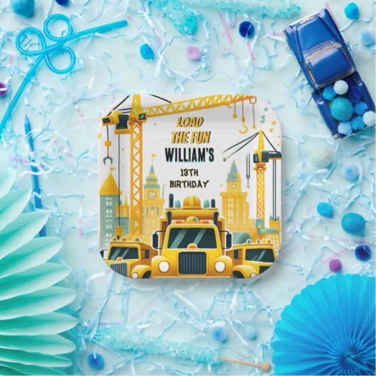 speel kinder Eenvoudige bouwwagens 5de geboortedag Papieren Bordje (Feest)