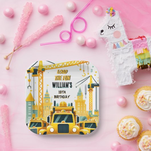 speel kinder Eenvoudige bouwwagens 5de geboortedag Papieren Bordje (Feest)