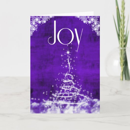 Speel met de hedendaagse kerstboom in Paars Feestdagen Kaart (Voorkant)