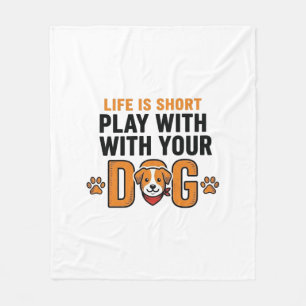 Speel Met Je Hond Grappige Vintage Gravure Ontwerp Fleece Deken