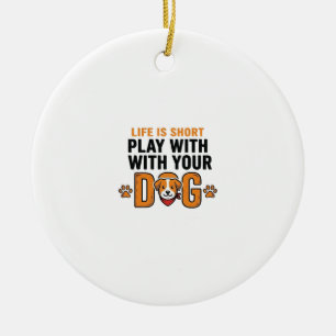 Speel Met Je Hond Grappige Vintage Gravure Ontwerp Keramisch Ornament