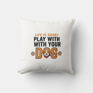 Speel Met Je Hond Grappige Vintage Gravure Ontwerp Kussen
