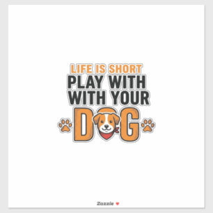 Speel Met Je Hond Grappige Vintage Gravure Ontwerp Sticker