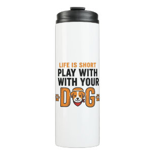 Speel Met Je Hond Grappige Vintage Gravure Ontwerp Thermosbeker