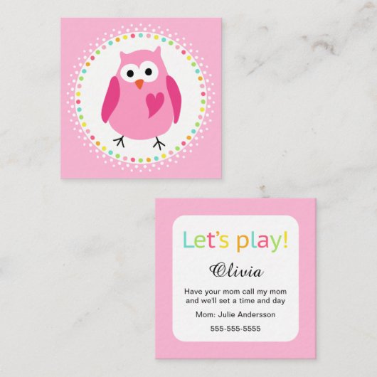 Speel met mama kaarten met schattige uil contactkaartje (Voorkant / Achterkant)