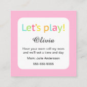 Speel met mama kaarten met schattige uil contactkaartje (Achterkant)