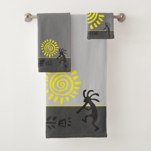 Speel met uw kleurenkrans Gray Kokopelli Bath Towe Bad Handdoek (Insitu)