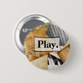 Speel. Piano Keys Musical Notes antiek vel Ronde Button 5,7 Cm (Voorkant /achterkant)