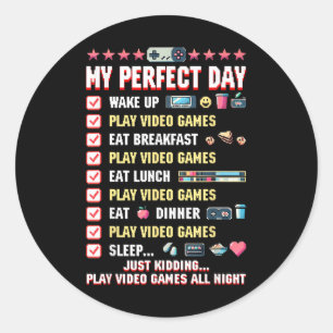 Speel videogames Mijn perfecte gamedag Gamer Boy Ronde Sticker