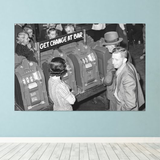 speelautomaten - Las Vegas 1940 Canvas Afdruk (Insitu (Houten vloer))