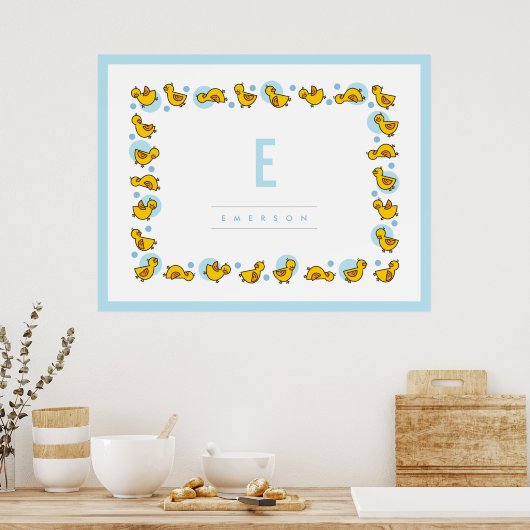 Speelbare Baby Blauwe Monogram Nursery Wall Art Poster (Keuken)