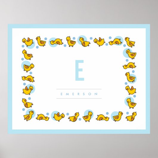 Speelbare Baby Blauwe Monogram Nursery Wall Art Poster (Voorkant)