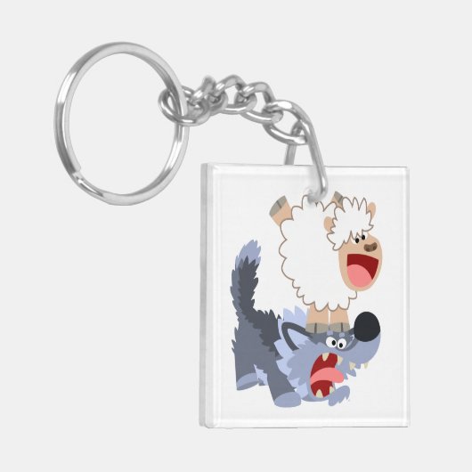 Speelbare Cartoon Sheep en Wolf AcrylSleutelhanger Sleutelhanger (Voorkant Links)