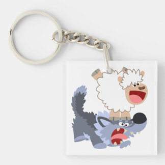 Speelbare Cartoon Sheep en Wolf AcrylSleutelhanger Sleutelhanger