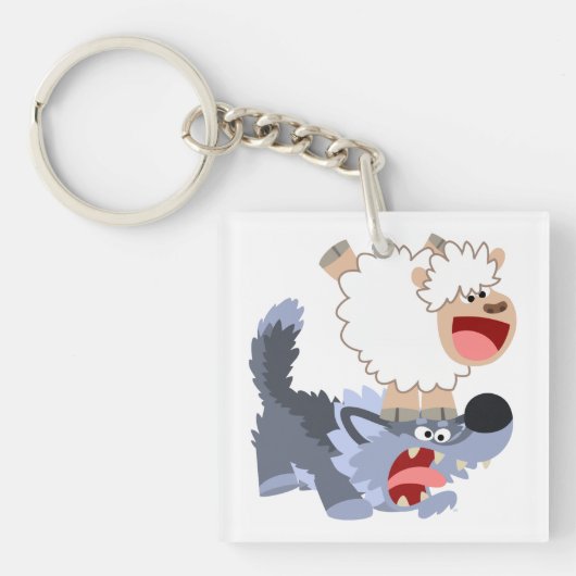 Speelbare Cartoon Sheep en Wolf AcrylSleutelhanger Sleutelhanger (Voorkant)