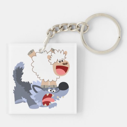 Speelbare Cartoon Sheep en Wolf AcrylSleutelhanger Sleutelhanger (Achterkant)