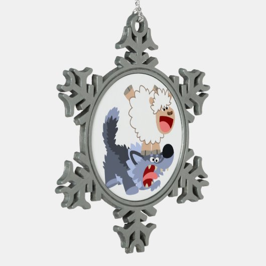 Speelbare Cartoon Sheep en Wolf Pewter Ornament (Links)