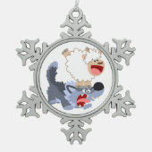 Speelbare Cartoon Sheep en Wolf Pewter Ornament (Voorkant)